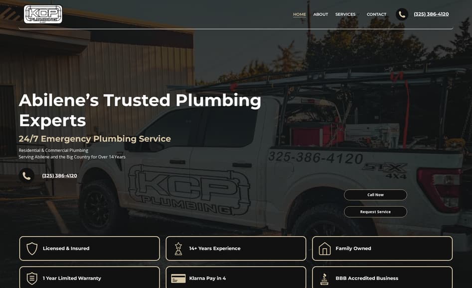 KCP Plumbing website built by Key City Digital
