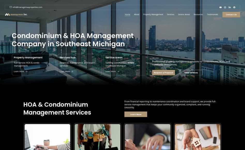 ManageMax — Property Management website design in Texas, built by Key City Digital