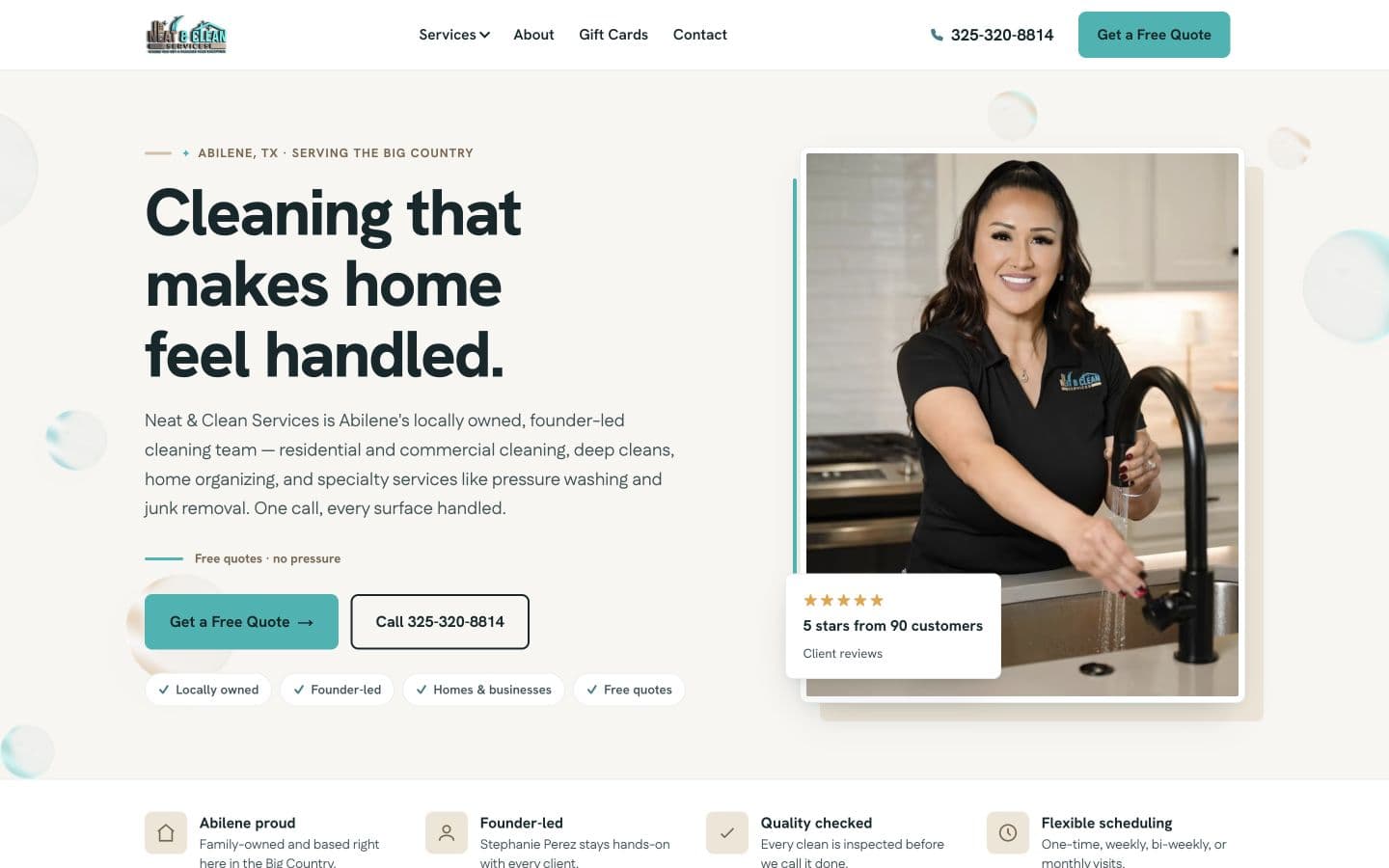 Neat & Clean Services — Cleaning & Organizing website design in Abilene, TX, built by Key City Digital