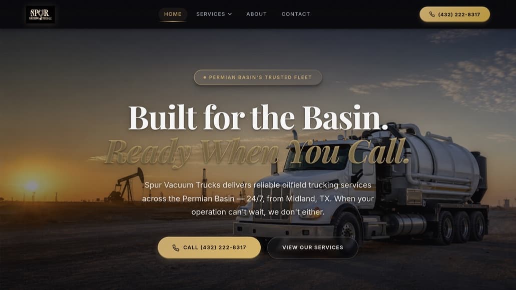 Spur Vacuum Trucks — Oilfield Trucking website design in Midland, TX, built by Key City Digital