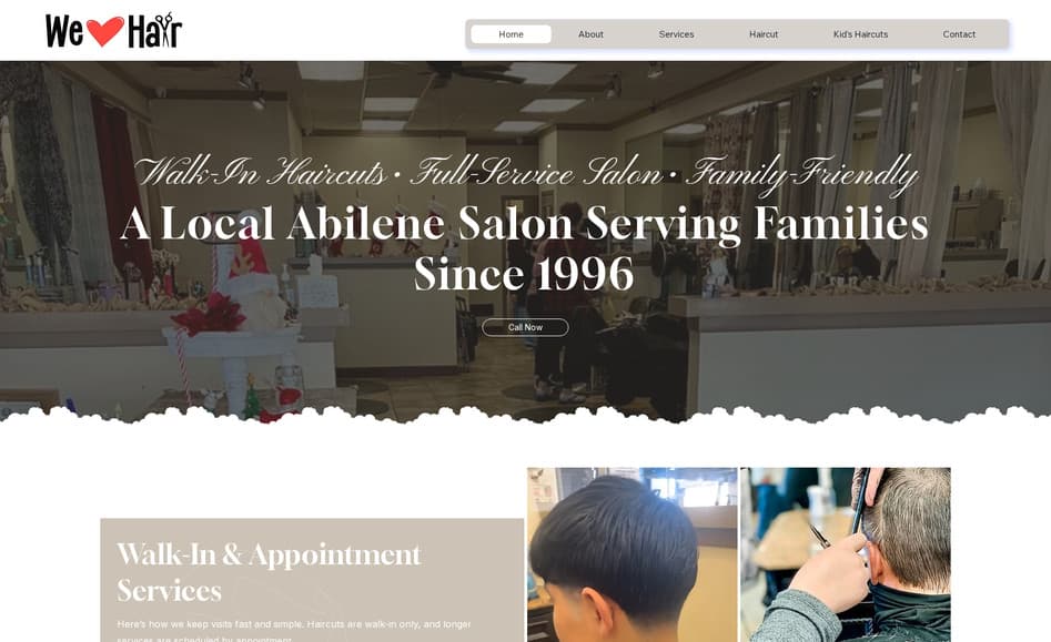 We Love Hair — Beauty & Salon website design in Abilene, TX, built by Key City Digital